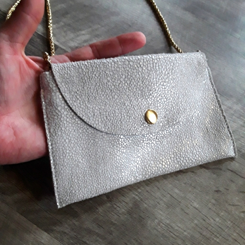 Sorial crossbody white metallic leather bag